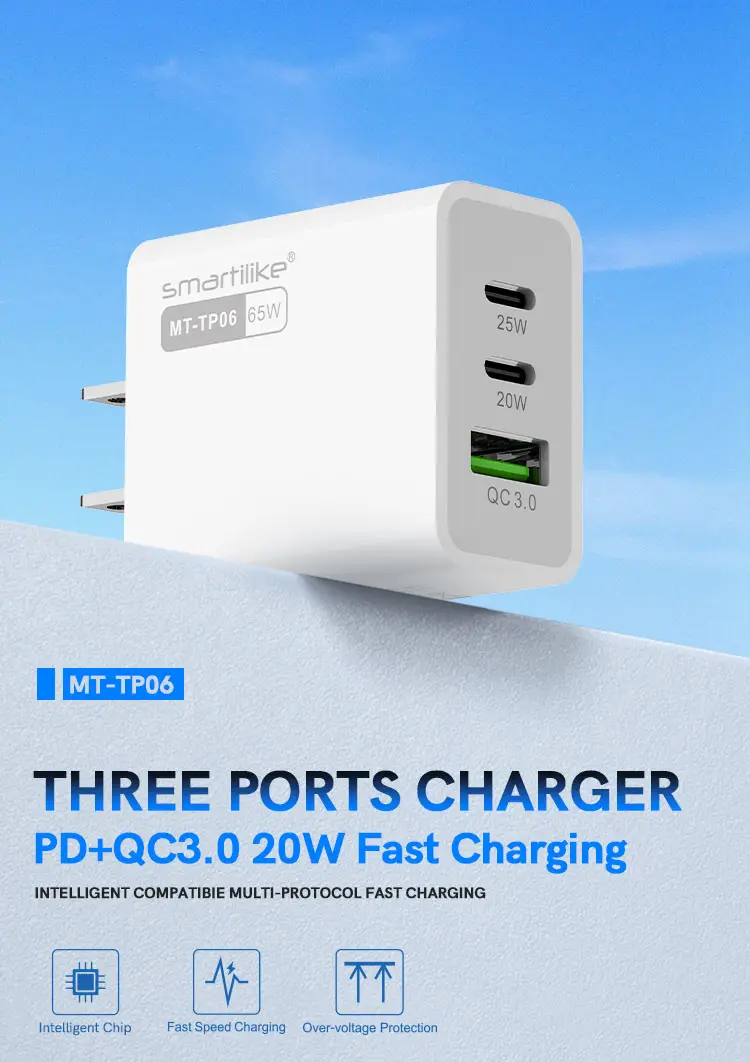 PD+QC3.0 20W Three Ports Fast Charging Adapter